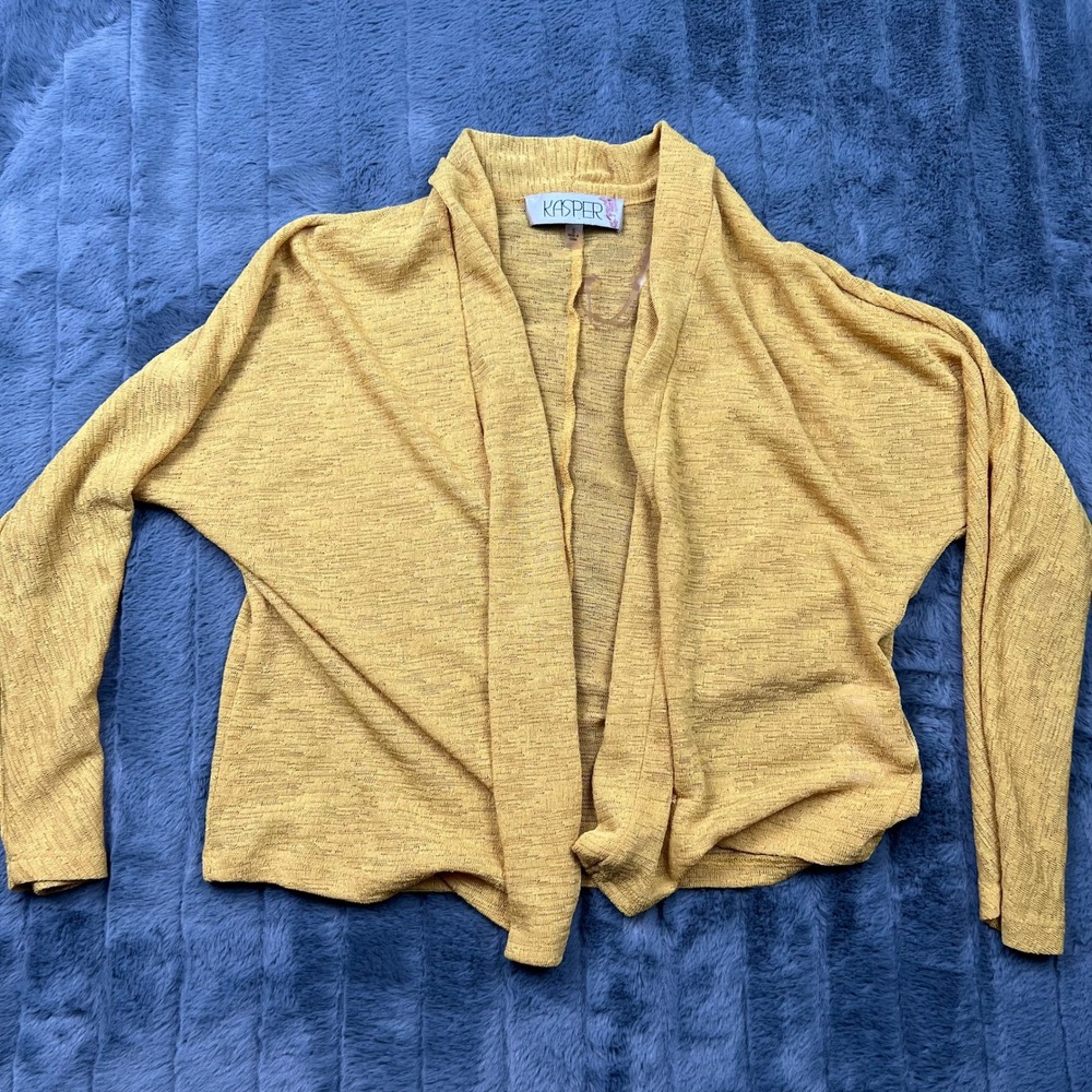 Kasper Womens Small Mustard Yellow Open Front Cardigan Dolman Sleeve Knit Top